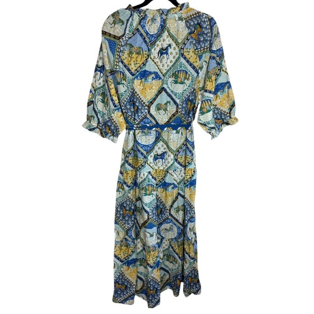 Printfresh High Horse Devon Dress in Blue Multi Organic Cotton Midi Medium NWT - Picture 4 of 12